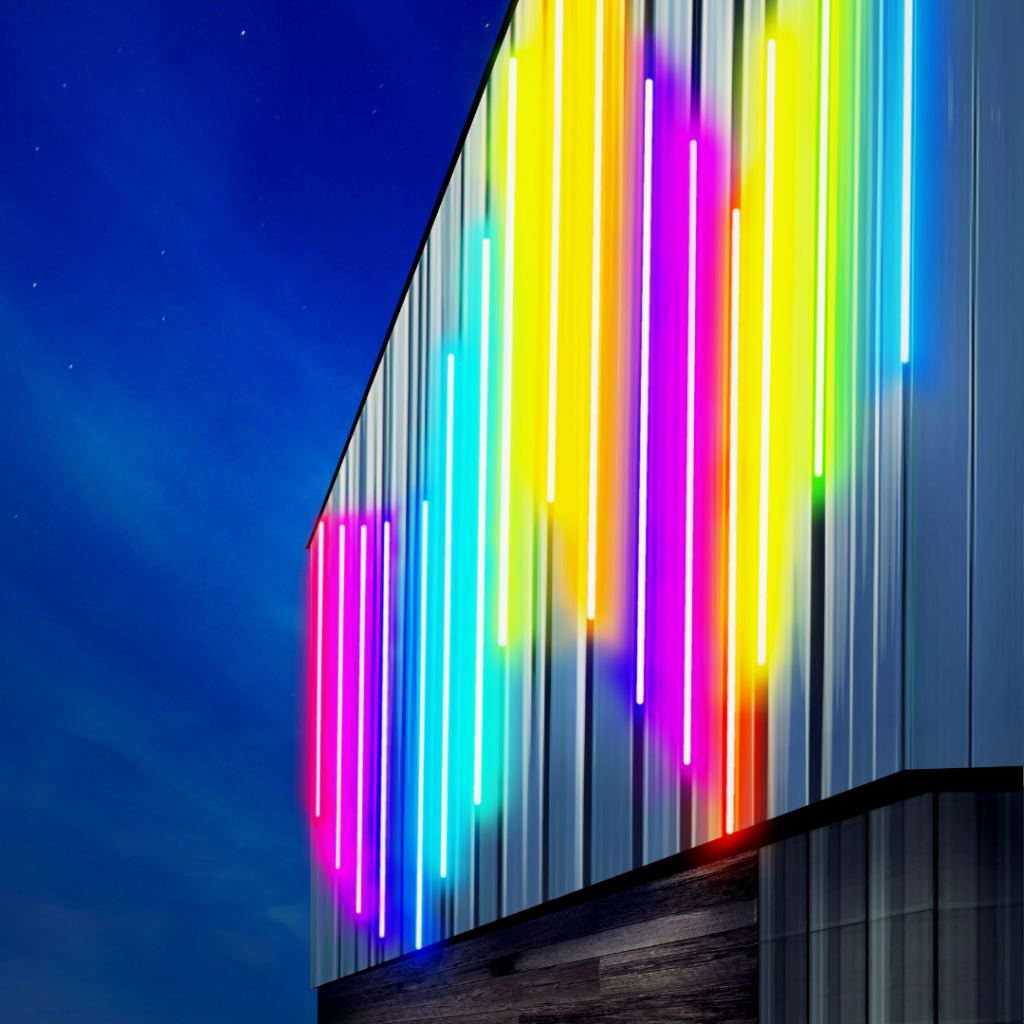 Energy-efficient LED lights illuminating the exterior of a building, Irving LED Lights