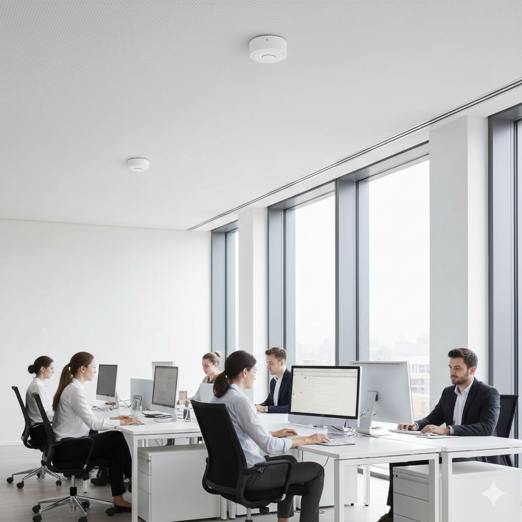 Ceiling-mounted occupancy sensor for commercial lighting control in Irving Texas office